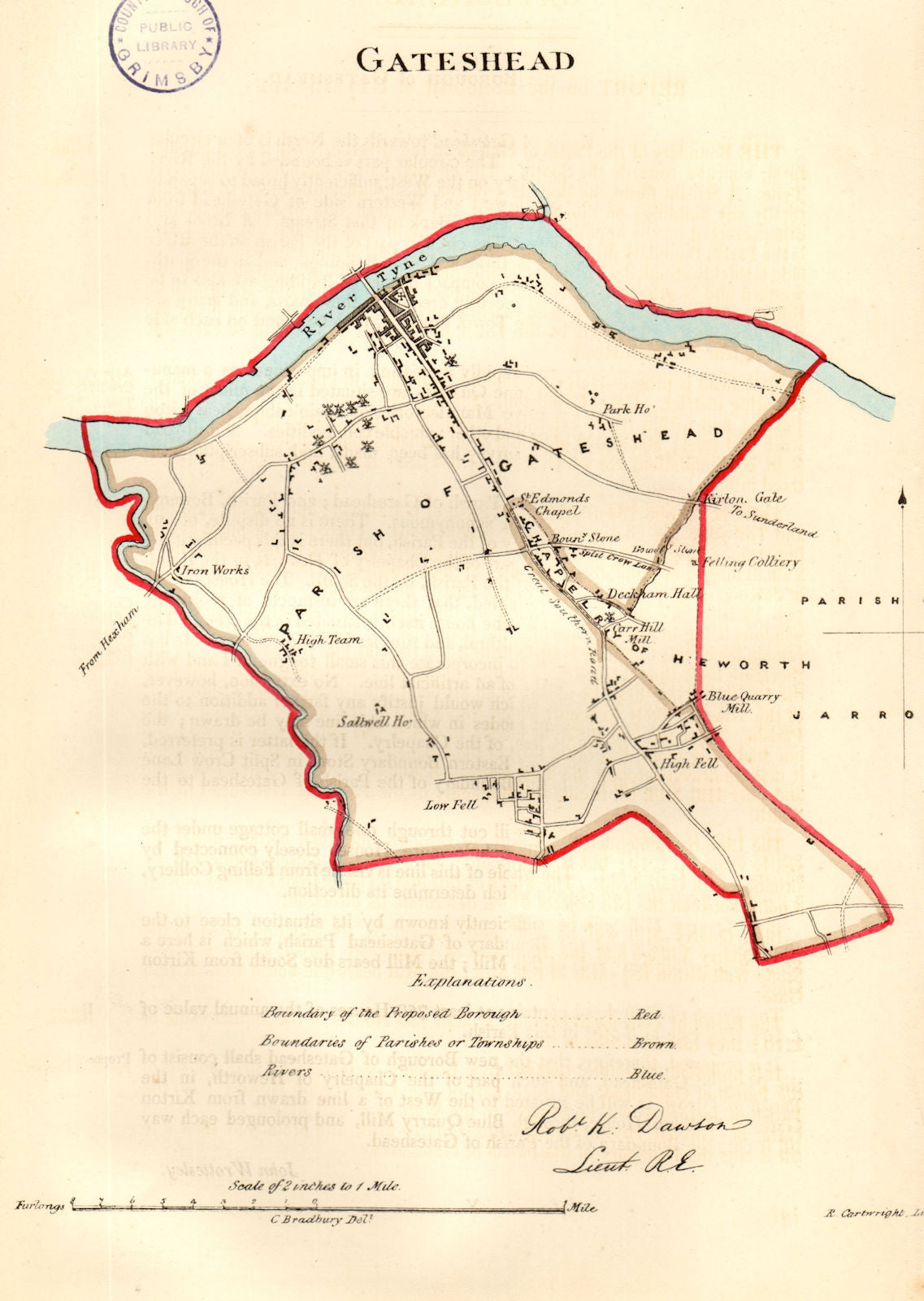 GATESHEAD town/borough plan for the REFORM ACT. County Durham. DAWSON 1832 map